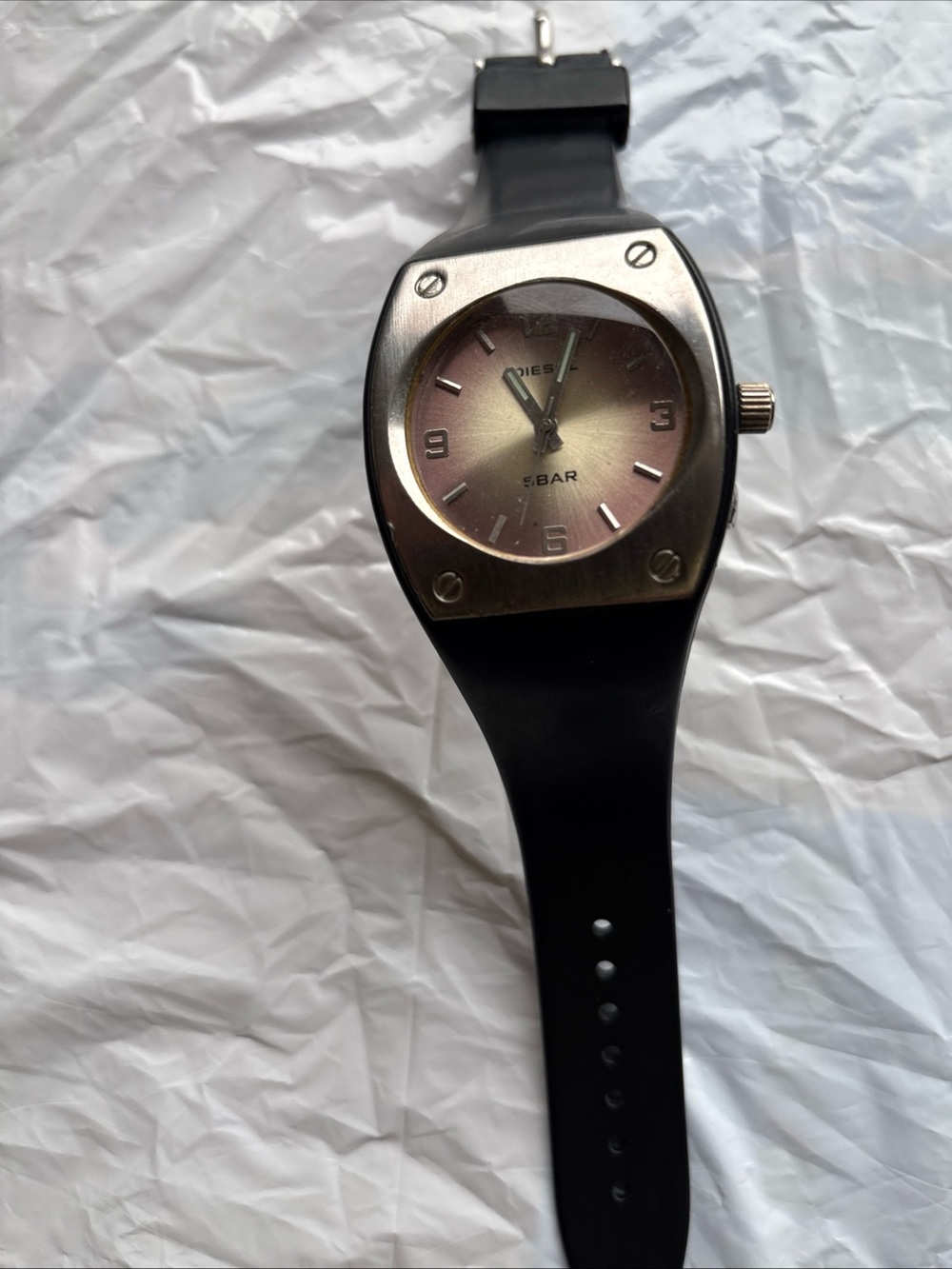 Diesel Men's Black Watch Quartz-Rose Face Black Band -New Battery